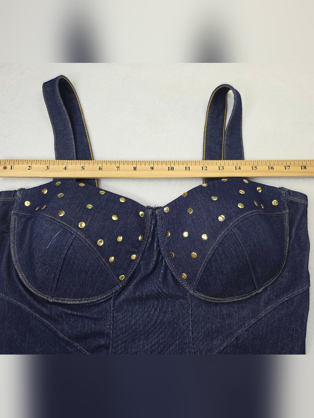 Dark Blue 2X Denim Bustier with Stud Detail 3642-CR - Picture 9 of 13